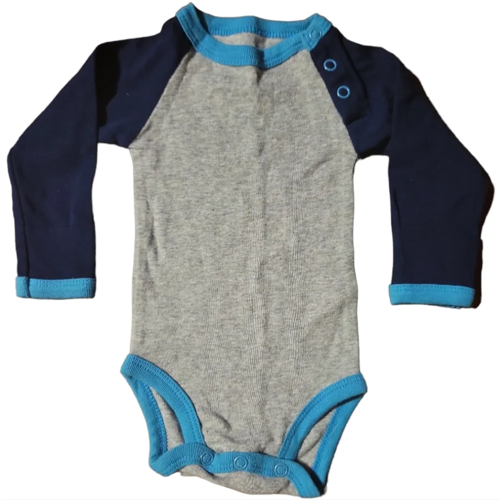 Carter's Baby Infant NB Long Sleeve Onesie Gray Turquoise Blue Snaps
